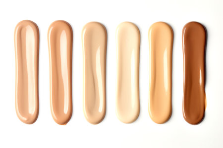 Liquid foundation samples on white background, top view. Makeup productsの素材