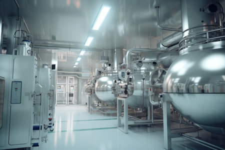 Industrial interior of a brewery. Toned image. Selective focus.の素材
