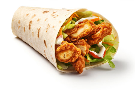 Doner kebab with chicken and salad isolated on white backgroundの素材