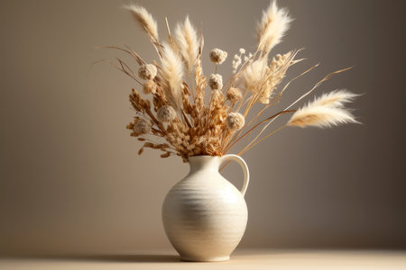 Vase with dried flowers on table, closeup. Interior design, copy spaceの素材