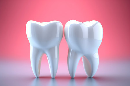 Tooth model in front of a pink background. Copy space for textの素材
