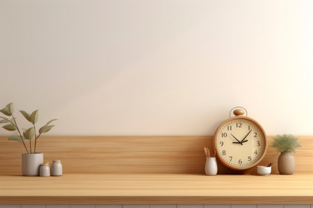 shelf in a modern living room with a clockの素材
