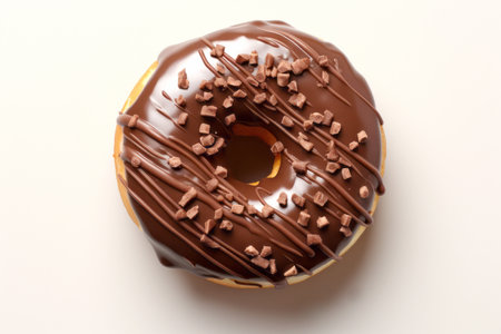 Donut with chocolate glaze on a white background, top viewの素材