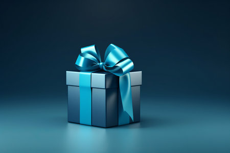 Blue gift box with bow on blue background.の素材