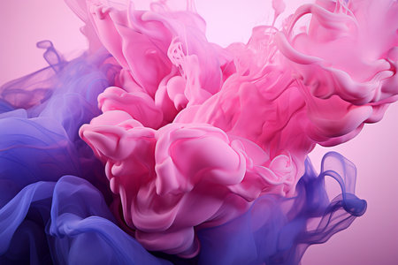 abstract background of pink and blue ink in water close-upの素材