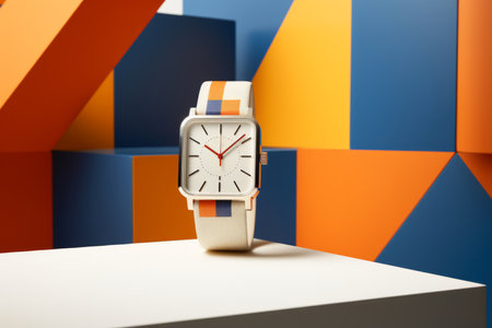 Wristwatch on white table with abstract background. Luxury brand fashion woman watchの素材