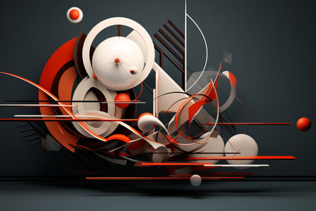 abstract geometric composition in black background with red and orange elementsの素材