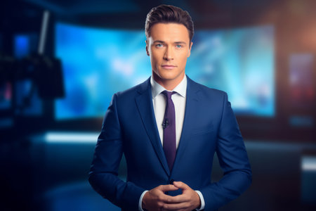 Portrait of a handsome young businessman in a blue suit. Men's beauty, fashion.の素材