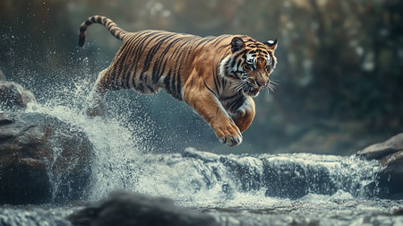 Siberian Tiger jumping in the water. This is a 3d render illustrationの素材