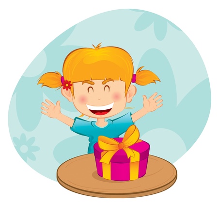 Little girl with a giftのイラスト素材