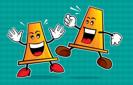 safety cone mascot. An illustration of a safety cone couple, warn you to always be vigilant and carefulのイラスト素材
