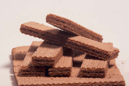 Chocolate wafers on a white background. Close-up.
