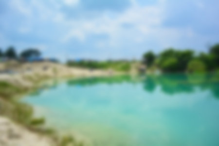 Blur of lake talaga biru background in summer, turqoise nature conceptの写真素材