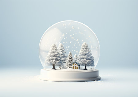Snow globe with christmas trees and house inside. 3D renderingの素材