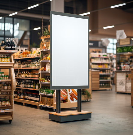 Blank advertising billboard in supermarket. Mock up, 3D Renderingの素材