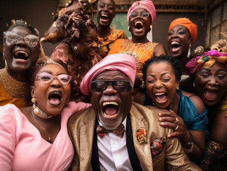 African men feel happiness on their wedding day and laugh with their friendsの素材