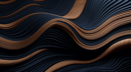 Black abstract background design. Modern wavy pattern in monochrome colors. Premium stripe texture for banner, business backdrop. Dark horizontal vector templateの素材