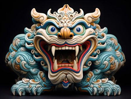 3D Chinese dragon lion statue on light background. Chinese new year concept. 3D renderingの素材