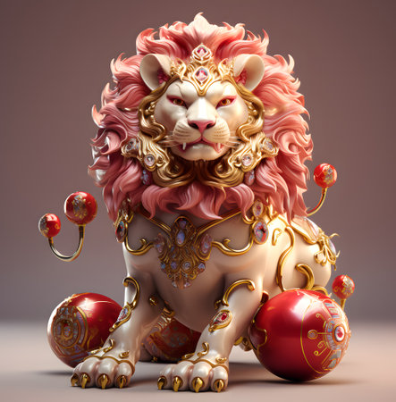 Chinese gold lion 3D in the dark background. chinese new year. mythical lion beastの素材
