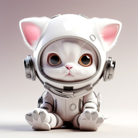 Cute cat astronaut with headphones. Cartoon character. 3D rendering.の素材