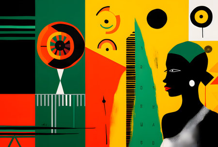 Modern art collage with african american woman on colorful background. Modern contemporary art Black Histroy Monthの素材