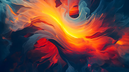 Abstract background of acrylic paint in water. Orange, red and blue colors.の素材