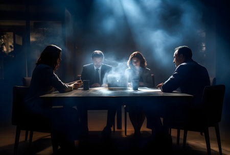 Group of business people discussing a business plan during a meeting in the officeの素材