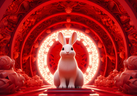 Happy Chinese New Year, Year of the Rabbit, 3D Renderingの素材