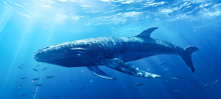 Humpback whale in blue ocean. Wildlife scene from underwater world. ocean world dayの素材