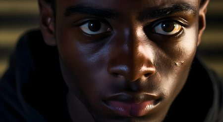 Close-up portrait of a young african american man.の素材