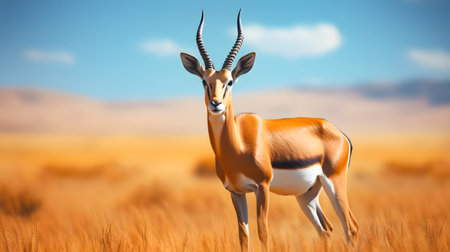 Springbok or Impala antelope (Aepyceros melampus) on the grassland at sunset. African national symbolの素材