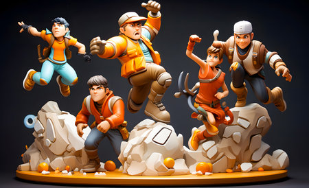 3D illustration of the group of people climbing to the top of the mountainの素材