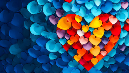 Valentines day background with colorful hearts. 3d illustration.の素材