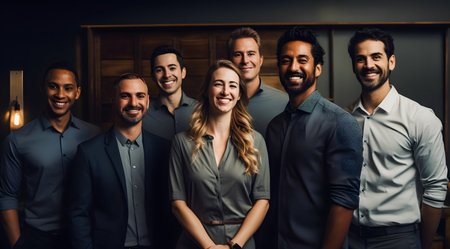 Portrait of a group of business people standing in a row and smiling.の素材