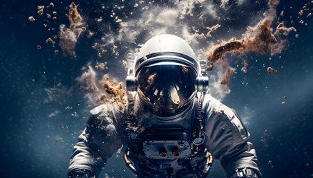 Astronaut in spacesuit against the background of the outer space.の素材