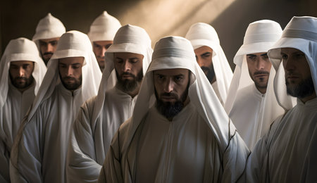 Group of muslim people praying in the mosque during the holy month of Ramadanの素材