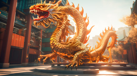 Dragon statue in chinese temple,vintage color,selective focusの素材