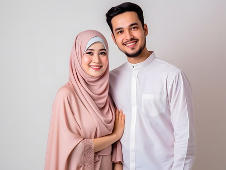 portrait of asian muslim couple looking at camera and smilingの素材