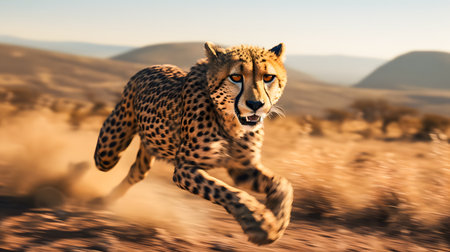 Cheetah runs fast in the desert. Wildlife scene from Africa.の素材