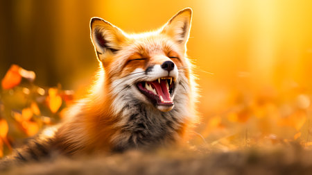 Red fox (Vulpes vulpes) in the autumn forestの素材