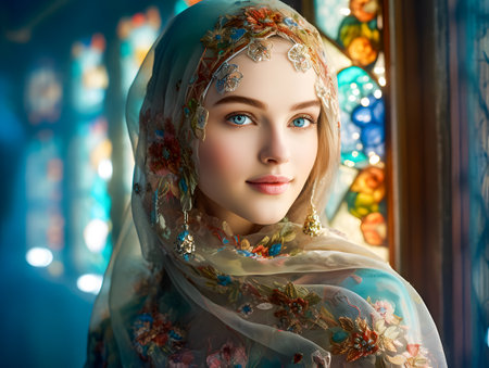 Portrait of a beautiful young muslim girl in a veil.の素材