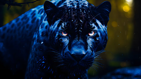 Black Panther Panthera Pardus in the forest background, black jaguar, jaguar panther wilderness natureの素材
