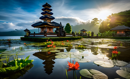 Pura Ulun Danu Bratan temple in Bali, Indonesiaの素材