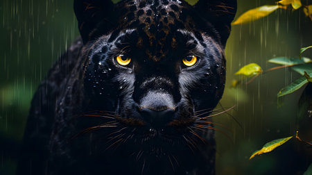 Black Panther Panthera Pardus in the forest background, black jaguar, jaguar panther wilderness natureの素材