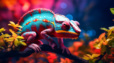colorful chameleon on a branch in the aquarium. close upの素材