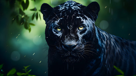 Black Panther Panthera Pardus in the forest background, black jaguar, jaguar panther wilderness natureの素材