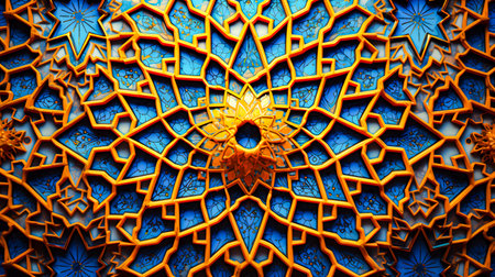 Arabic pattern on blue background. 3D illustration. 3D rendering.の素材