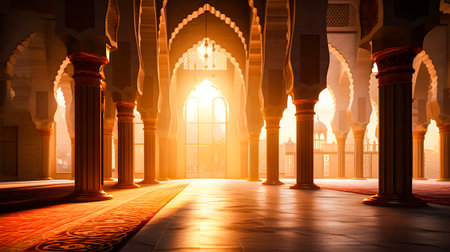 Interior of a mosque at sunset in Jaipur, Indiaの素材