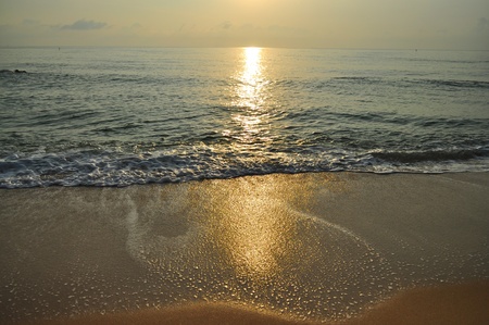 morning sun ray on a beach at desaru, malaysiaの写真素材
