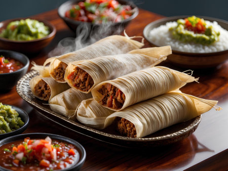 Traditional mexican burrito served with guacamole and salsaの素材